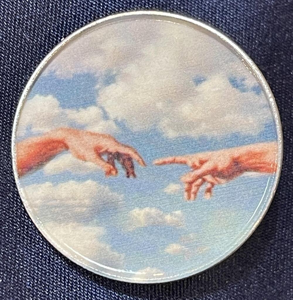 NWOT Blue Creation Of Adam Brooch Lapel Pin Religious Art Sistine Chapel Vatical